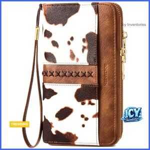 Vegan Leather RFID Wristlet Clutch Wallet Large Capacity Double Zipper